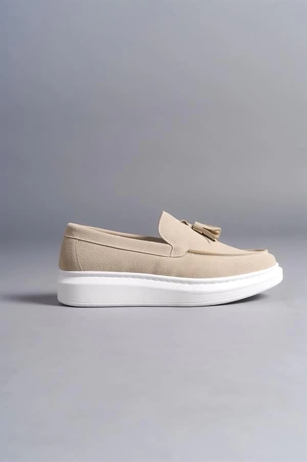 SLW154 Blaze Bağcıksız Püsküllü Süet Erkek Günlük Spor Klasik Ayakkabı SBT - Krem