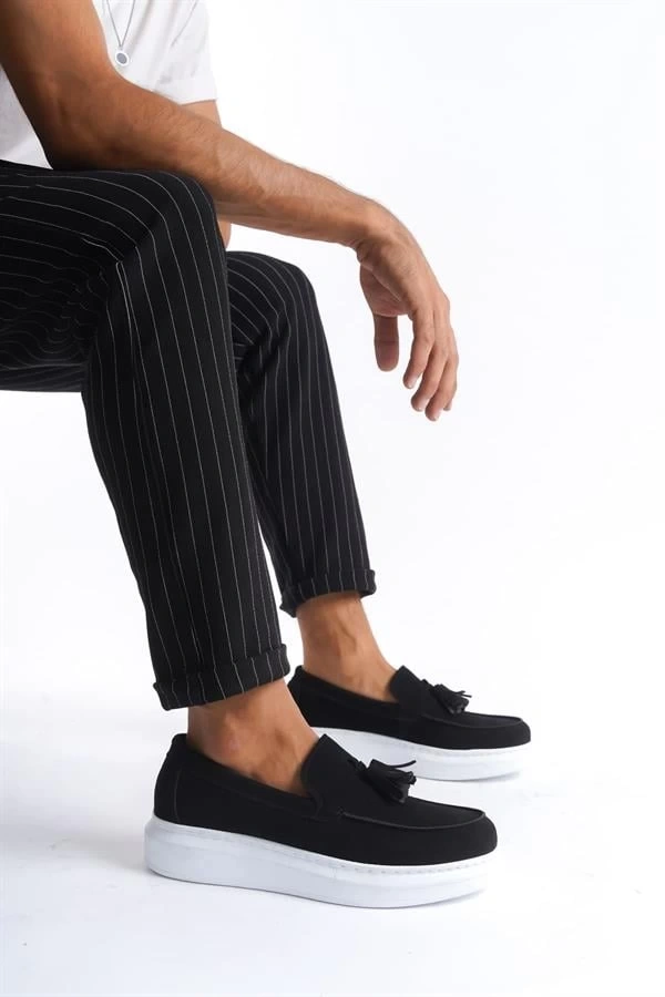 SLW154 Blaze Bağcıksız Püsküllü Süet Erkek Günlük Spor Klasik Ayakkabı SBT - Siyah