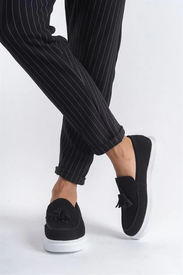 SLW154 Blaze Bağcıksız Püsküllü Süet Erkek Günlük Spor Klasik Ayakkabı SBT - Siyah