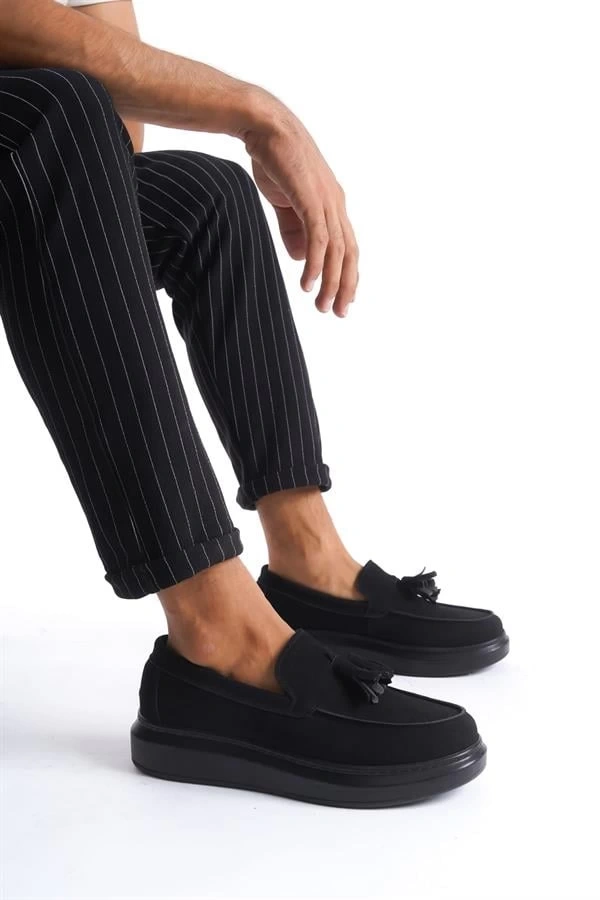 SLW154 Blaze Bağcıksız Püsküllü Süet Erkek Günlük Spor Klasik Ayakkabı SST - Siyah