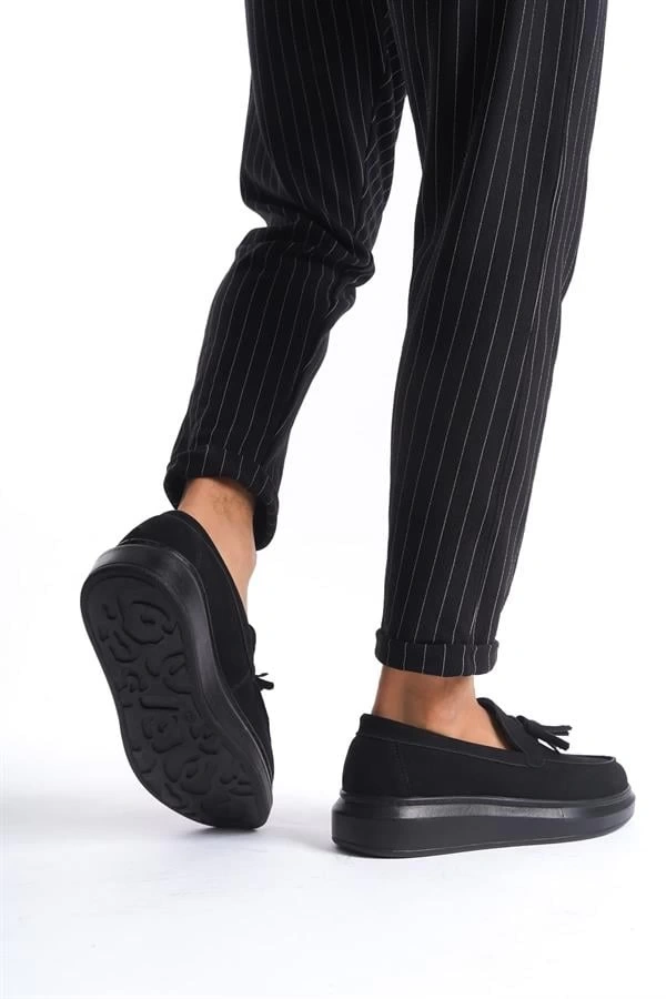 SLW154 Blaze Bağcıksız Püsküllü Süet Erkek Günlük Spor Klasik Ayakkabı SST - Siyah