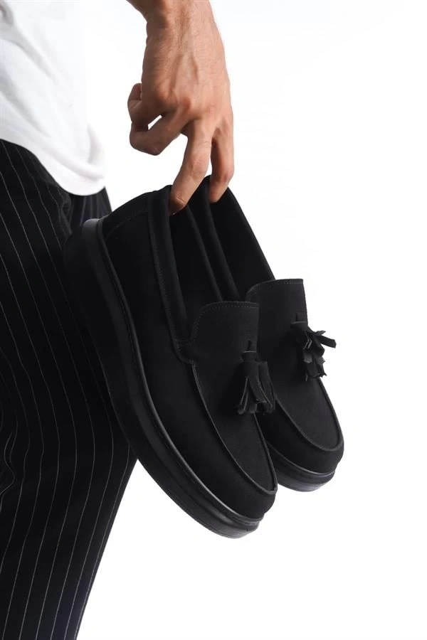 SLW154 Blaze Bağcıksız Püsküllü Süet Erkek Günlük Spor Klasik Ayakkabı SST - Siyah