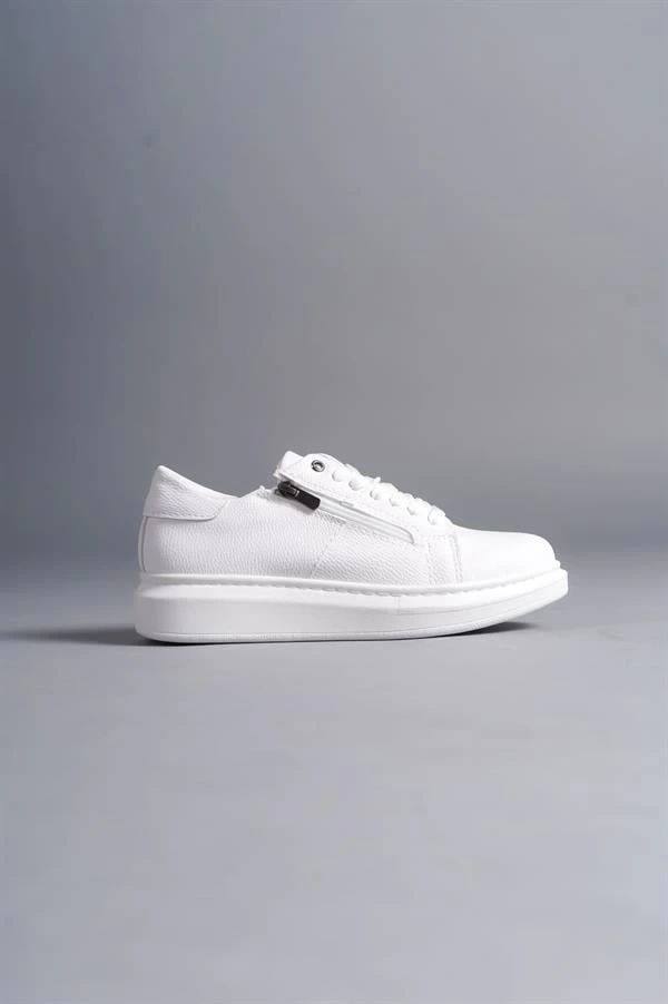 SLW155 Warrior Bağcıklı ve Fermuarlı Cilt Erkek Günlük Sneaker Ayakkabı CBT - Beyaz