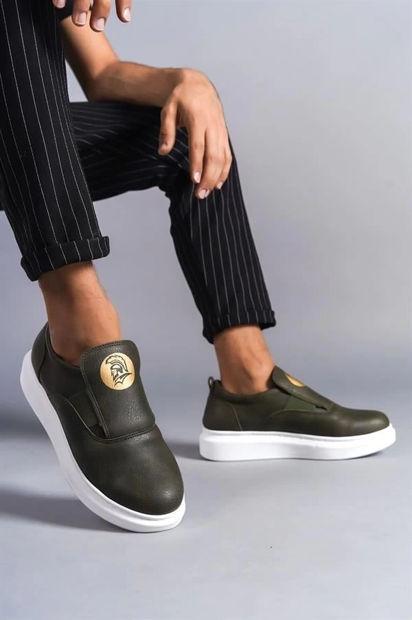 SLW161 Hippo Bağcıksız Cilt Erkek Günlük Sneaker Ayakkabı CBT - Haki