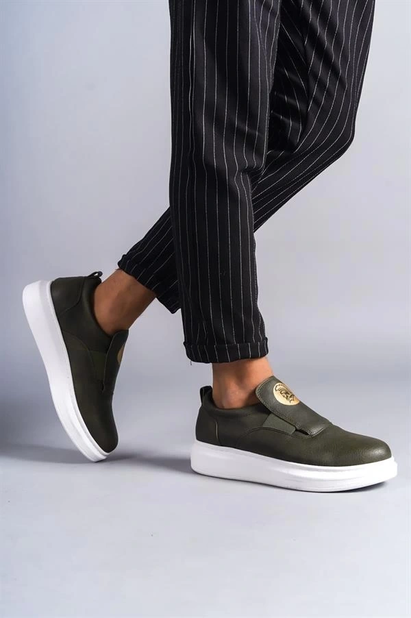 SLW161 Hippo Bağcıksız Cilt Erkek Günlük Sneaker Ayakkabı CBT - Haki