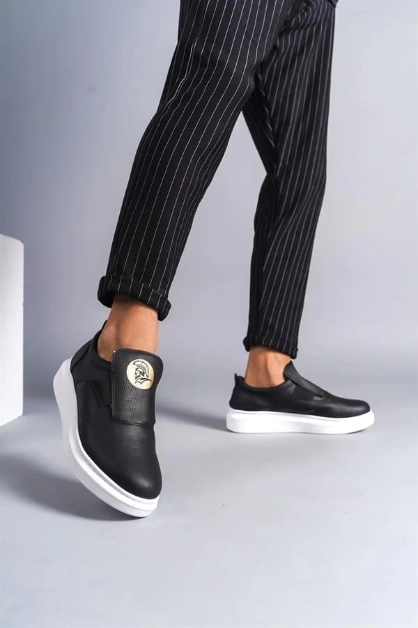 SLW161 Hippo Bağcıksız Cilt Erkek Günlük Sneaker Ayakkabı CBT - Siyah