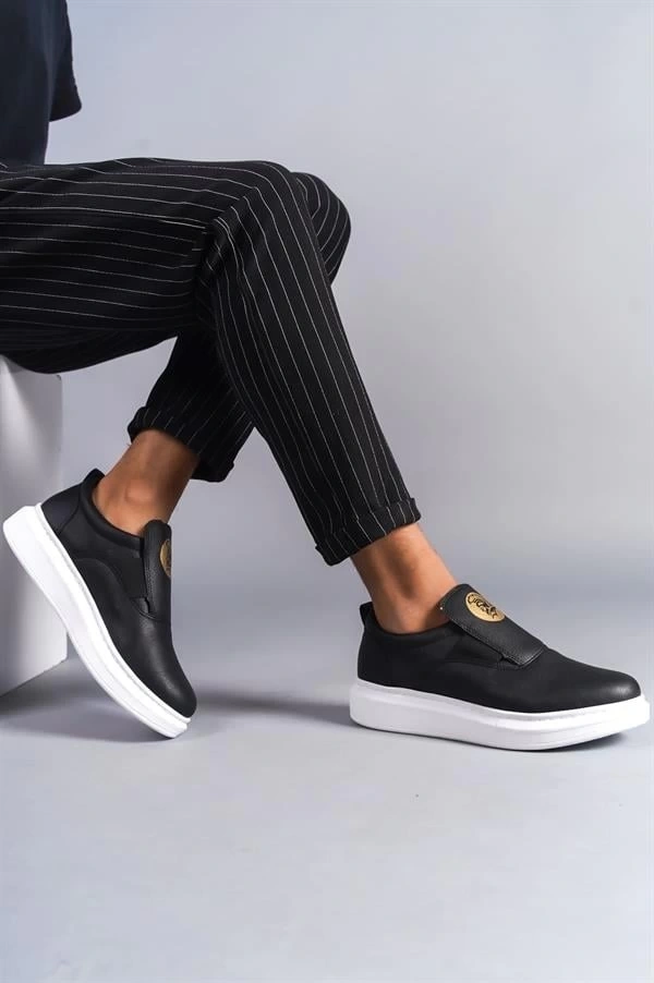 SLW161 Hippo Bağcıksız Cilt Erkek Günlük Sneaker Ayakkabı CBT - Siyah