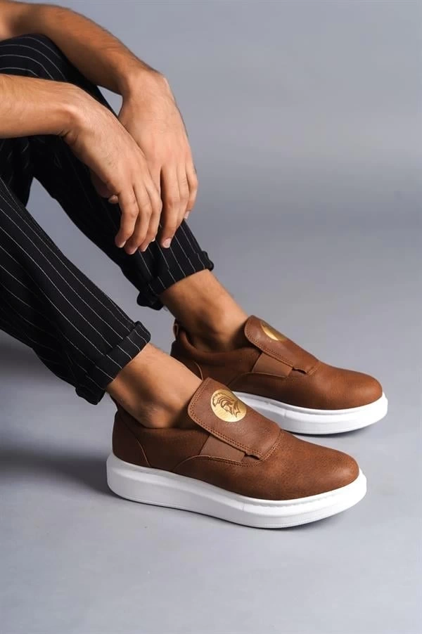 SLW161 Hippo Bağcıksız Cilt Erkek Günlük Sneaker Ayakkabı CBT - Taba