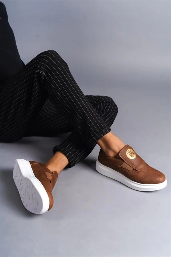 SLW161 Hippo Bağcıksız Cilt Erkek Günlük Sneaker Ayakkabı CBT - Taba