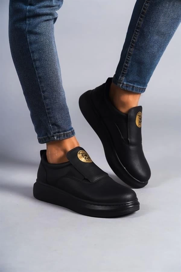 SLW161 Hippo Bağcıksız Cilt Erkek Günlük Sneaker Ayakkabı CST - Siyah