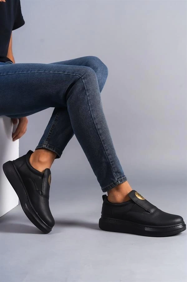 SLW161 Hippo Bağcıksız Cilt Erkek Günlük Sneaker Ayakkabı CST - Siyah