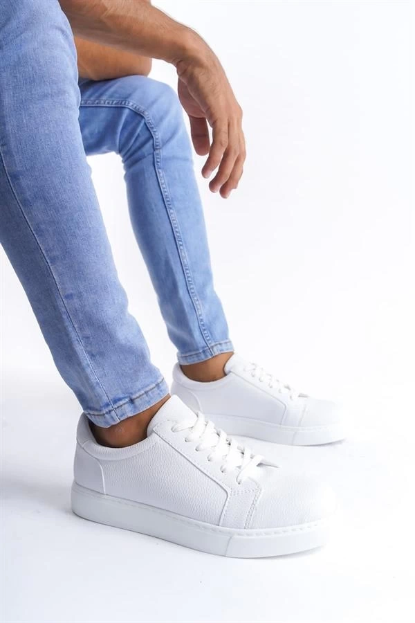 SLW165 Elite Bağcıklı Cilt Erkek Günlük Sneaker Ayakkabı CBT - Beyaz