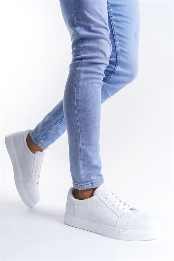 SLW165 Elite Bağcıklı Cilt Erkek Günlük Sneaker Ayakkabı CBT - Beyaz