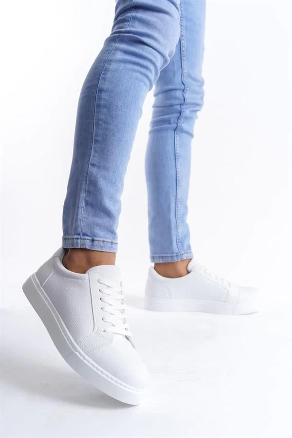 SLW165 Elite Bağcıklı Cilt Erkek Günlük Sneaker Ayakkabı CBT - Beyaz