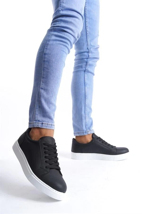 SLW165 Elite Bağcıklı Cilt Erkek Günlük Sneaker Ayakkabı CBT - Siyah