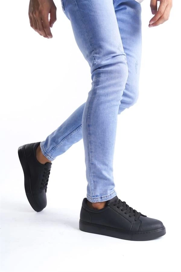 SLW165 Elite Bağcıklı Cilt Erkek Günlük Sneaker Ayakkabı CST - Siyah