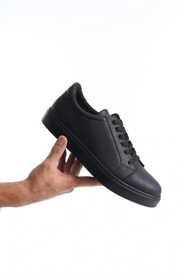 SLW165 Elite Bağcıklı Cilt Erkek Günlük Sneaker Ayakkabı CST - Siyah