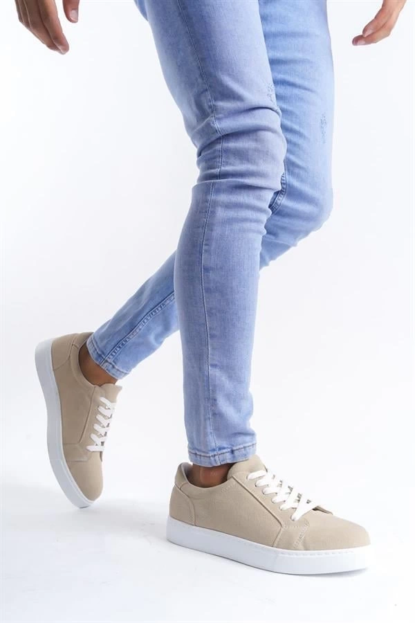 SLW165 Elite Bağcıklı Süet Erkek Günlük Sneaker Ayakkabı SBT - Krem
