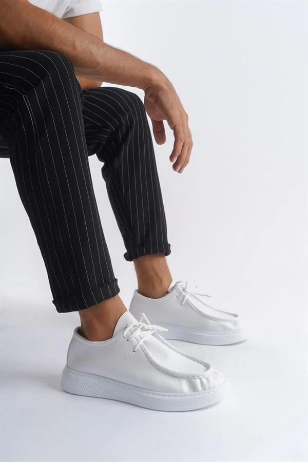 SLW170 Tornado Bağcıklı Cilt Erkek Günlük Spor Klasik Ayakkabı CBT - Beyaz