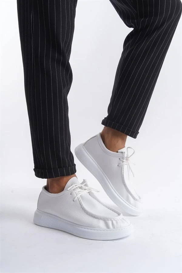 SLW170 Tornado Bağcıklı Cilt Erkek Günlük Spor Klasik Ayakkabı CBT - Beyaz