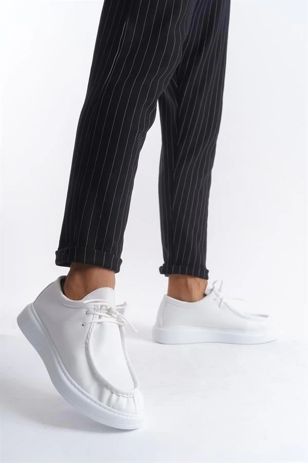 SLW170 Tornado Bağcıklı Cilt Erkek Günlük Spor Klasik Ayakkabı CBT - Beyaz