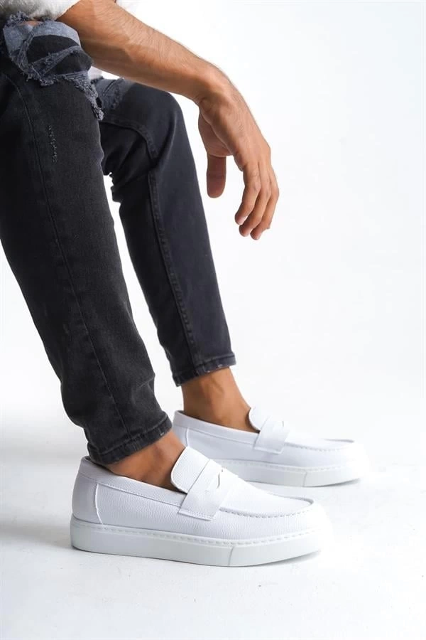 SLW180 Estilo X Bağcıksız Cilt Erkek Günlük Spor Klasik Ayakkabı CBT - Beyaz