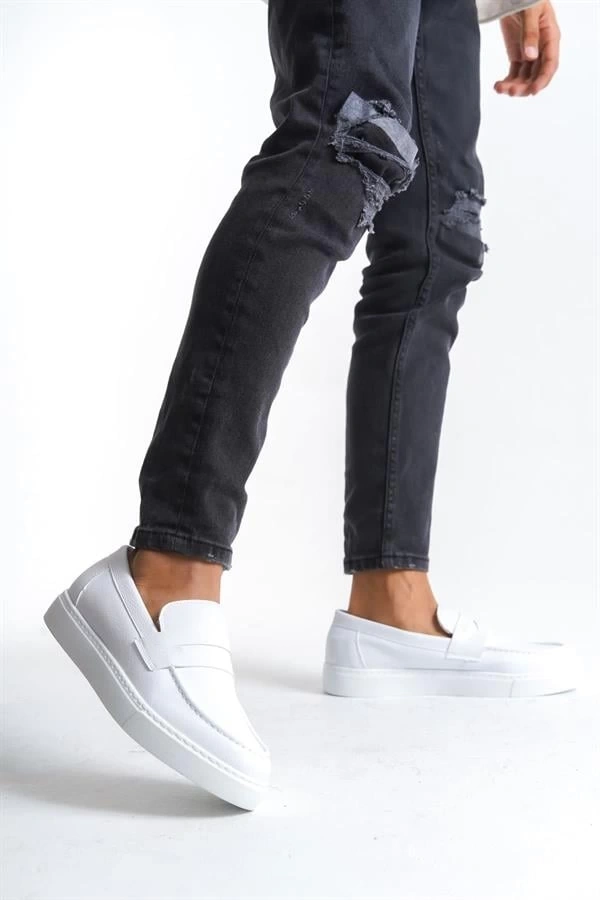 SLW180 Estilo X Bağcıksız Cilt Erkek Günlük Spor Klasik Ayakkabı CBT - Beyaz