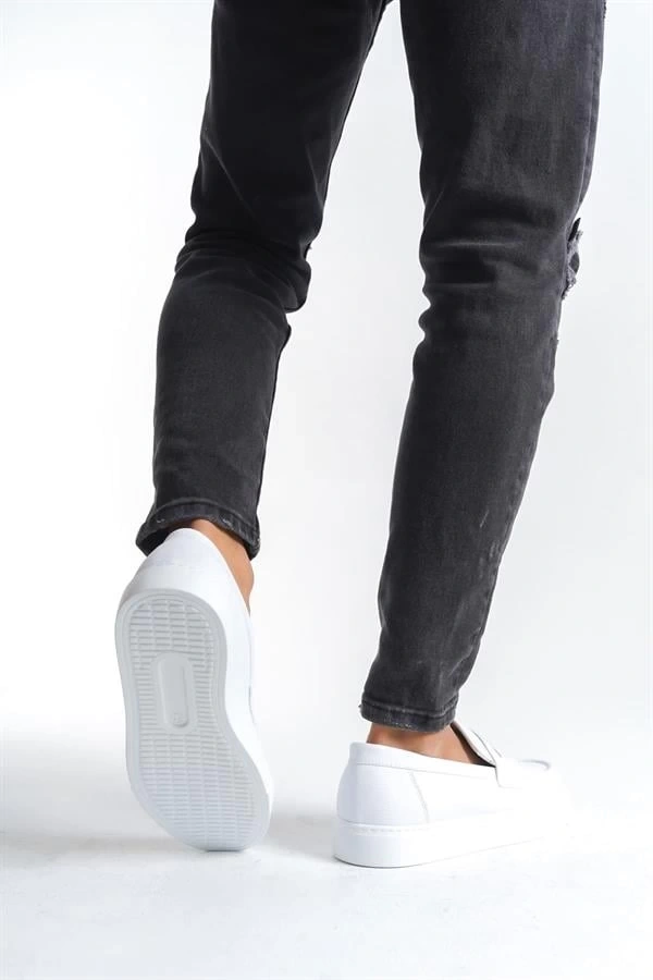 SLW180 Estilo X Bağcıksız Cilt Erkek Günlük Spor Klasik Ayakkabı CBT - Beyaz