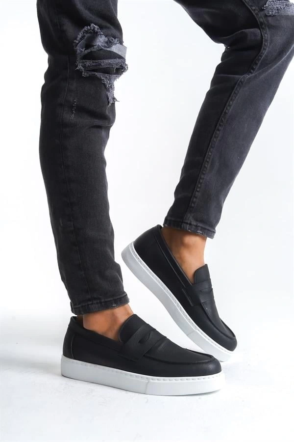 SLW180 Estilo X Bağcıksız Cilt Erkek Günlük Spor Klasik Ayakkabı CBT - Siyah