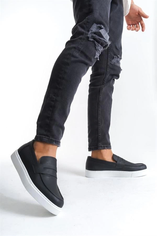 SLW180 Estilo X Bağcıksız Cilt Erkek Günlük Spor Klasik Ayakkabı CBT - Siyah