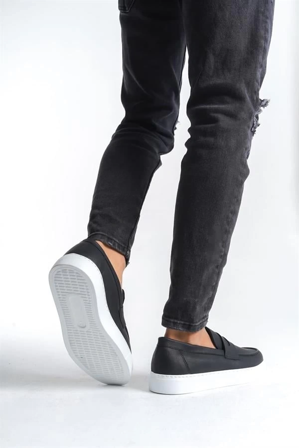SLW180 Estilo X Bağcıksız Cilt Erkek Günlük Spor Klasik Ayakkabı CBT - Siyah