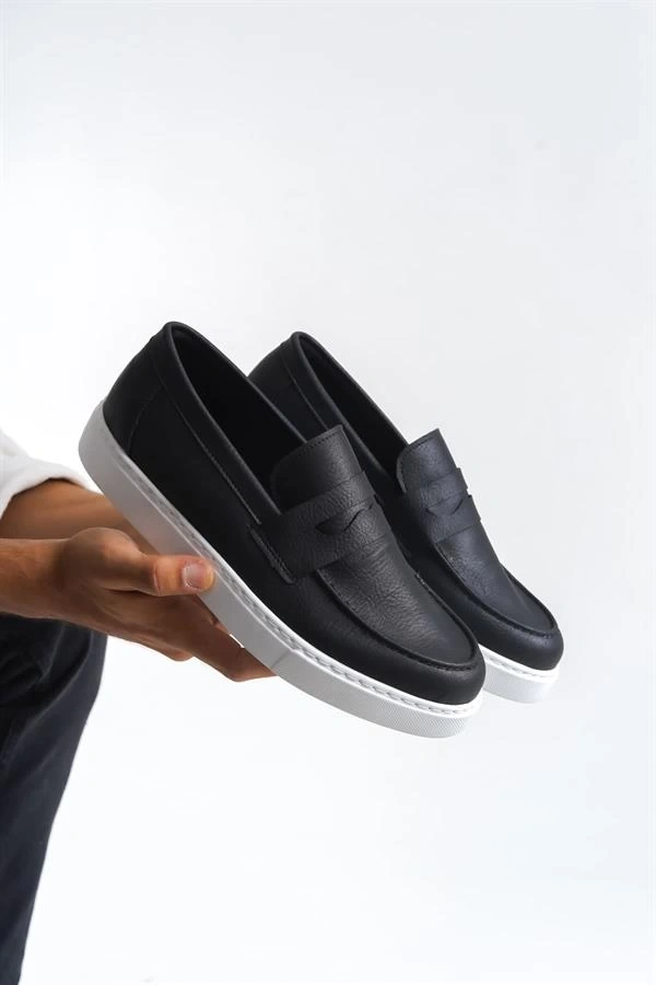 SLW180 Estilo X Bağcıksız Cilt Erkek Günlük Spor Klasik Ayakkabı CBT - Siyah