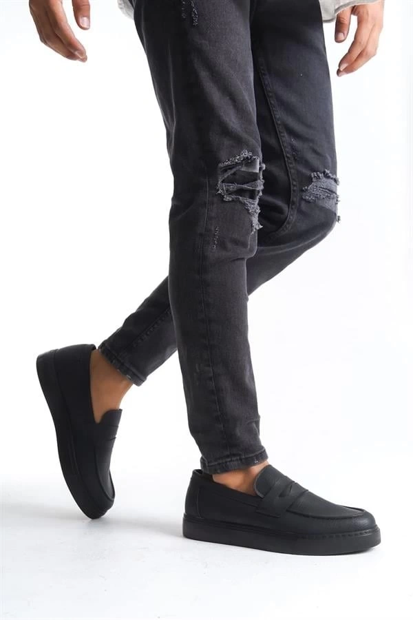 SLW180 Estilo X Bağcıksız Cilt Erkek Günlük Spor Klasik Ayakkabı CST - Siyah