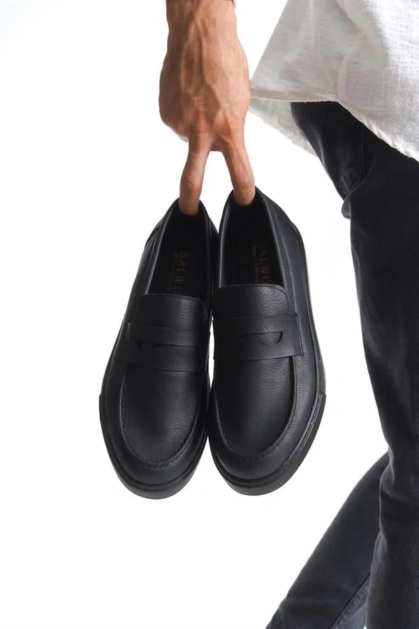 SLW180 Estilo X Bağcıksız Cilt Erkek Günlük Spor Klasik Ayakkabı CST - Siyah