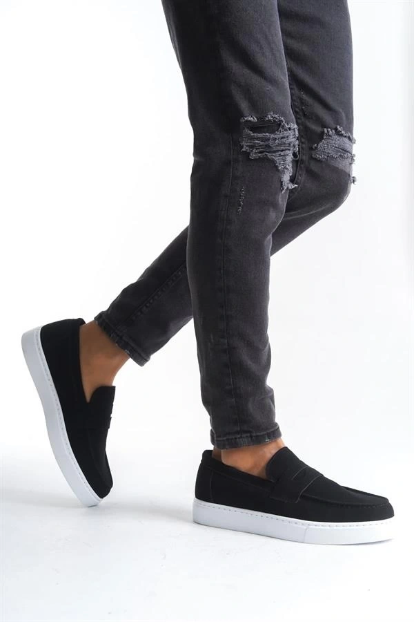 SLW180 Estilo X Bağcıksız Süet Erkek Günlük Spor Klasik Ayakkabı SBT - Siyah
