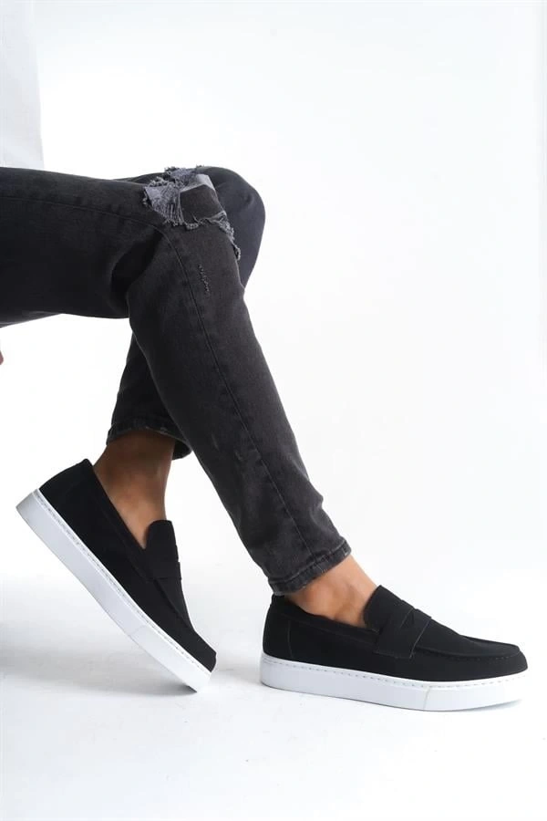 SLW180 Estilo X Bağcıksız Süet Erkek Günlük Spor Klasik Ayakkabı SBT - Siyah