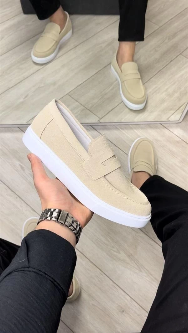 SLW180 Estilo X Bağcıksız Süet Erkek Günlük Spor Klasik Ayakkabı SBT - Krem