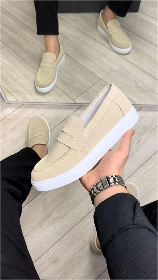 SLW180 Estilo X Bağcıksız Süet Erkek Günlük Spor Klasik Ayakkabı SBT - Krem