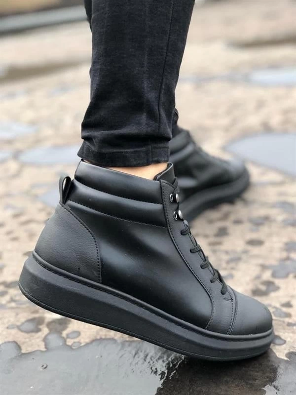 SLW202 Toronto Bağcıklı Cilt Erkek Spor Bot ST - Siyah