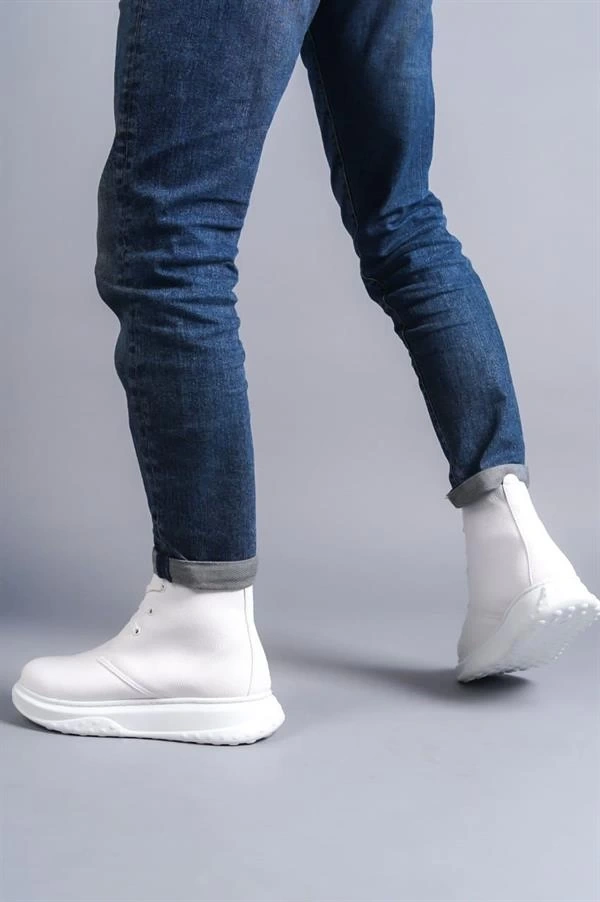 SLW204 Franca Bağcıklı Cilt Erkek Spor Bot BT - Beyaz