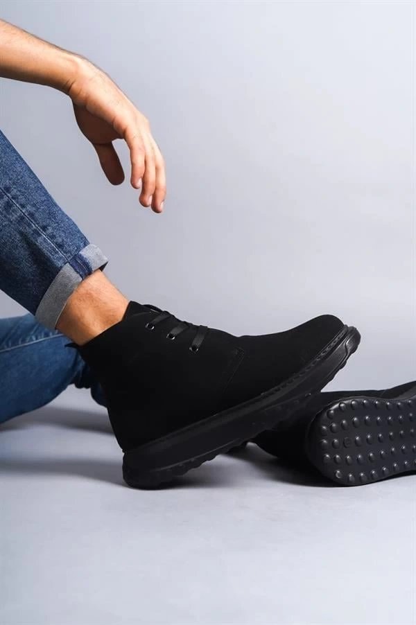 SLW204 Franca Bağcıklı Süet Erkek Spor Bot ST - Siyah