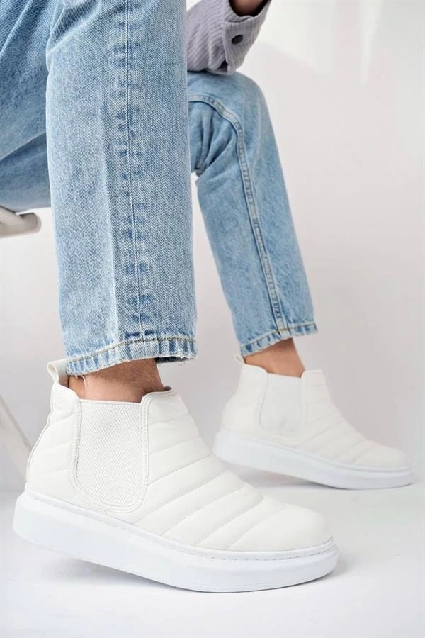 SLW205 Boston Bağcıksız Cilt Erkek Spor Bot BT - Beyaz