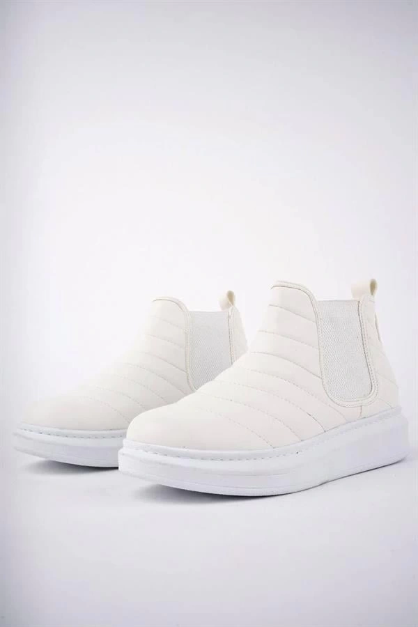 SLW205 Boston Bağcıksız Cilt Erkek Spor Bot BT - Beyaz