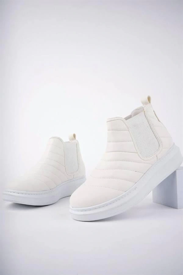 SLW205 Boston Bağcıksız Cilt Erkek Spor Bot BT - Beyaz