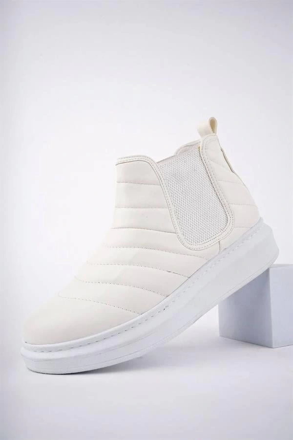 SLW205 Boston Bağcıksız Cilt Erkek Spor Bot BT - Beyaz