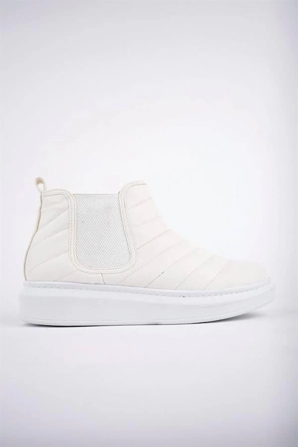 SLW205 Boston Bağcıksız Cilt Erkek Spor Bot BT - Beyaz