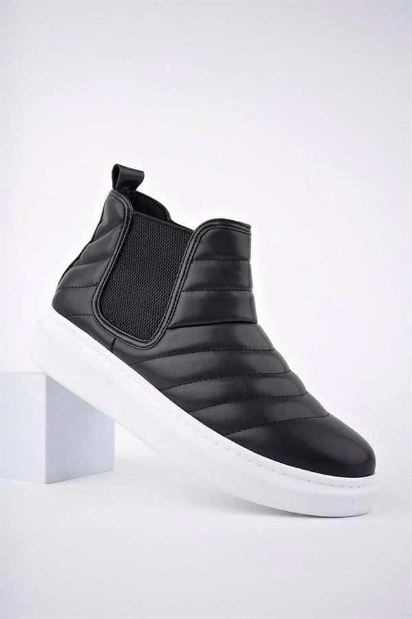 SLW205 Boston Bağcıksız Cilt Erkek Spor Bot BT - Siyah