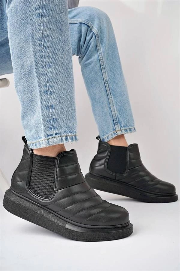 SLW205 Boston Bağcıksız Cilt Erkek Spor Bot ST - Siyah