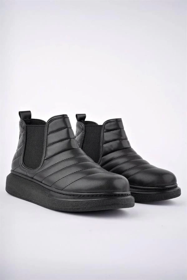 SLW205 Boston Bağcıksız Cilt Erkek Spor Bot ST - Siyah