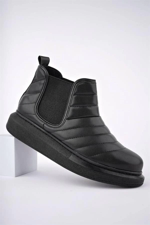 SLW205 Boston Bağcıksız Cilt Erkek Spor Bot ST - Siyah